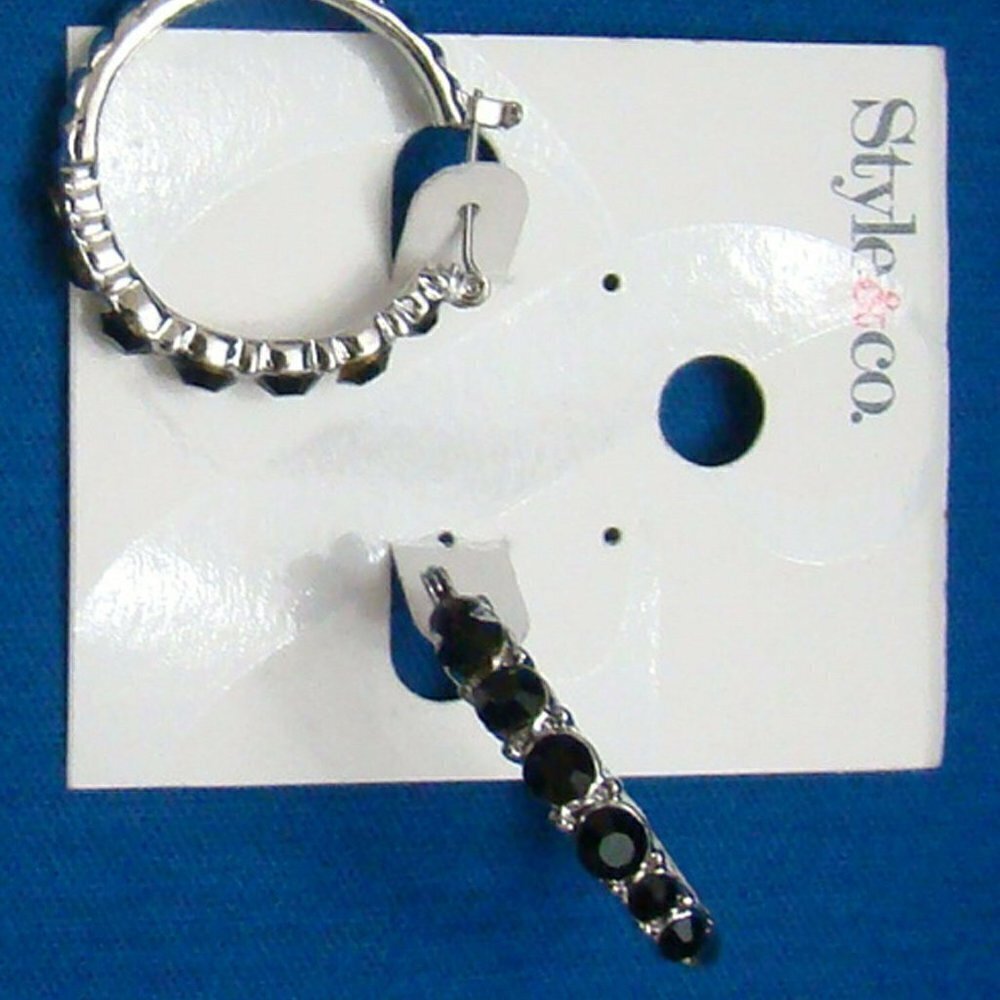 Style & Company Silver Tone Faux Stone Small Loop Earrings